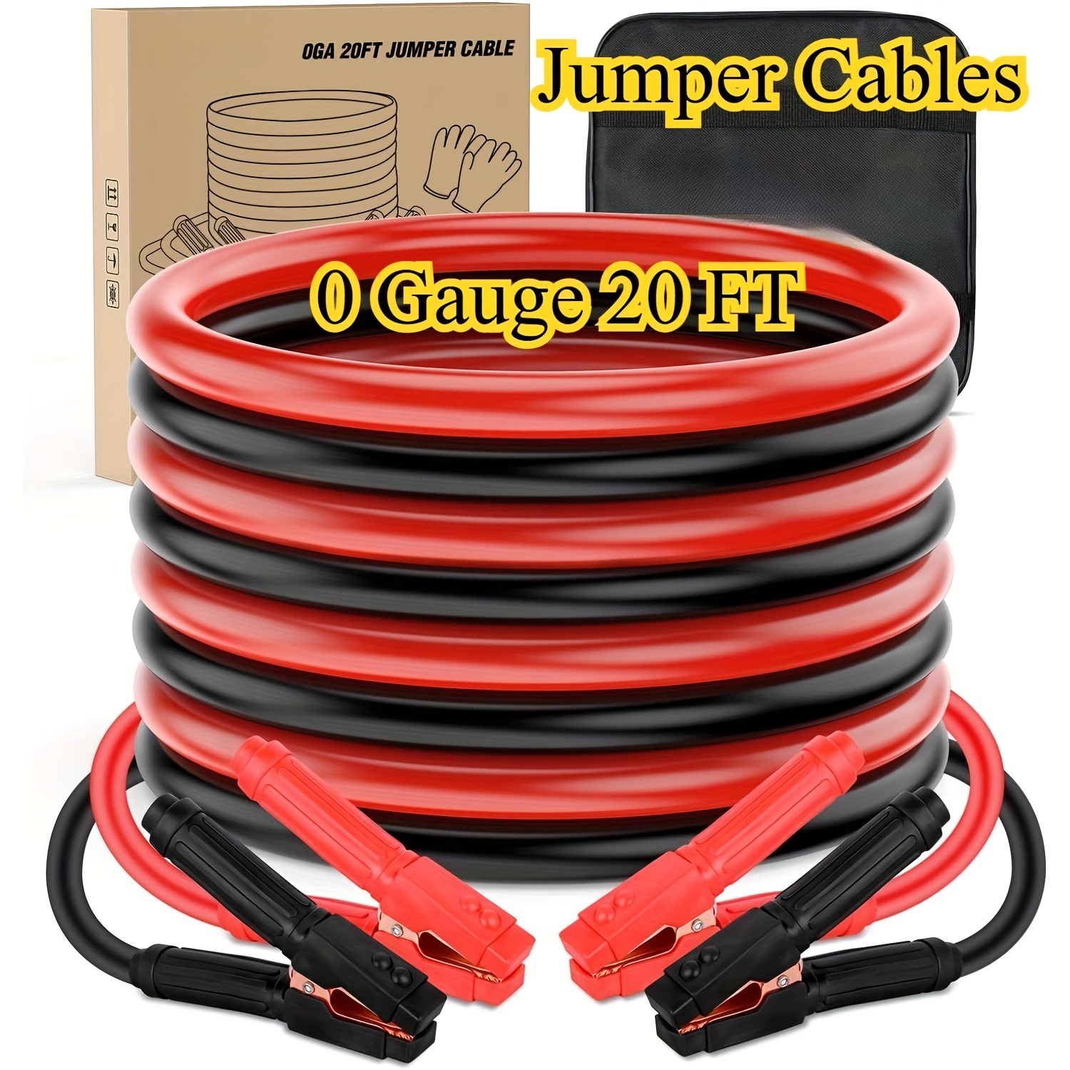 TEMU Jumper Cables For Car Battery 0 Gauge 20 Ft Booster Cable Heavy Duty 1000 A Cca Jumper Cable With Carrying Bag Battery Emergency Kit For Pickup