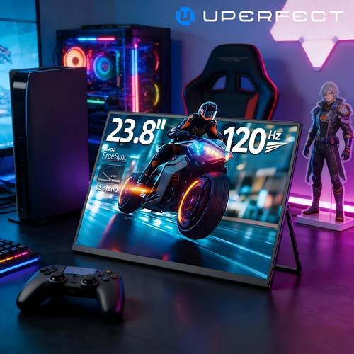 Artikelbild 23.8 120Hz Tragbarer Monitor mit ° Verstellbarem Ständer & VESA, Großer Tragbarer Gaming Monitor mit HDTV Typ C, Externer Tragbarer Monitor für Laptops, , Handys, Mini PC