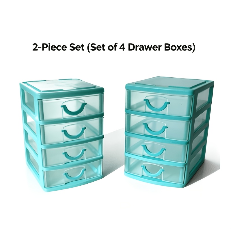 TEMU 2pcs 4-tier Clear Plastic Drawer Organizer, Mini Desktop Storage Drawers With Light , Compact Countertop Organizer For Rhinestones, Jewelry &