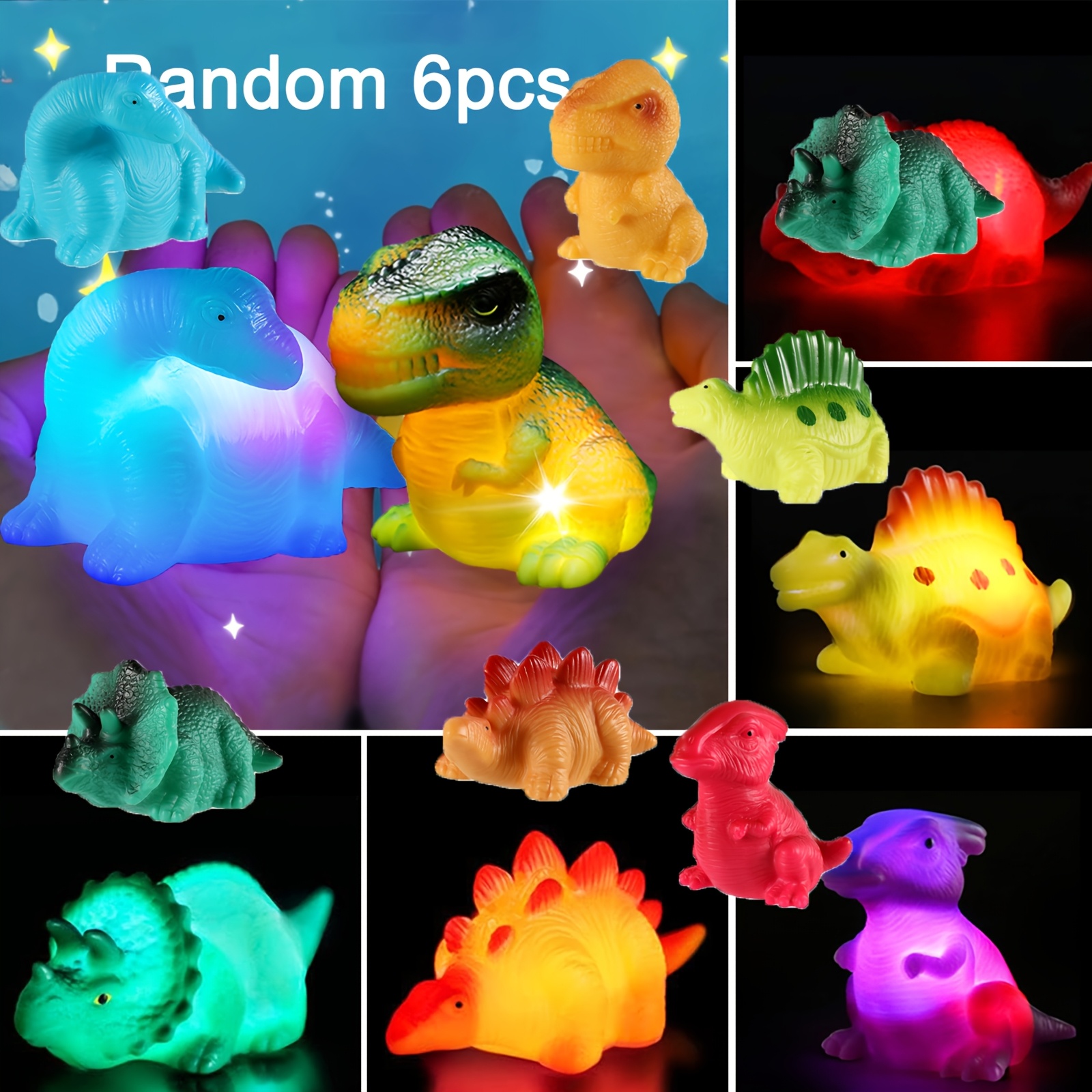 E-shop 6er-Set leuchtende Dinosaurier-Badespielzeuge, Kleinkind-Badespielzeug für Jungen Mädchen, Idee für Geburtstags-, Weihnachts-,