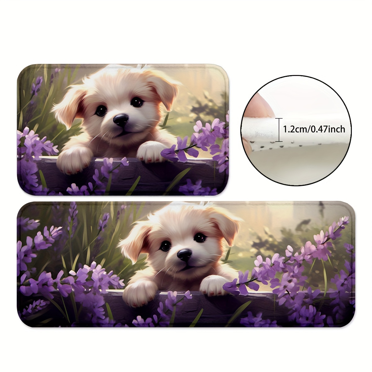 

1/2pcs, Area Rug, Dog, Lavender Kitchen Mats, Non-slip And Durable Bathroom Pads, Comfortable Standing Runner Rugs, Carpets For Kitchen, Home, Office, Sink, Laundry Room, Bathroom, Spring Decor