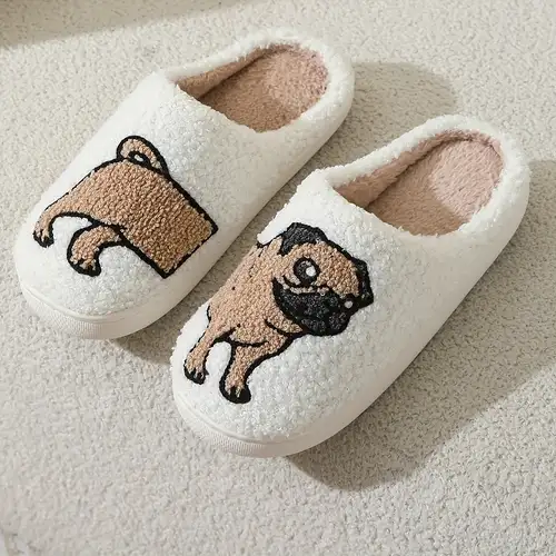 Linomo Cute Pug Dog Slippers For Women - Plush House Slippers With Memory Foam, Non-Slip Sole, Funny Indoor Socks