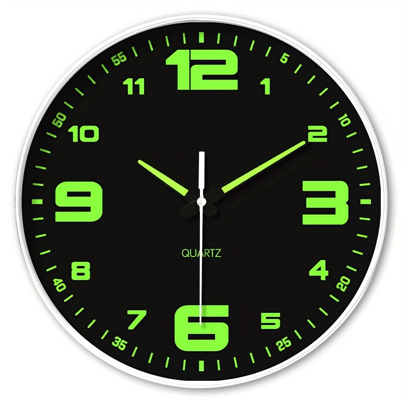 E-shop 12-Zoll-Wanduhr im Dunkeln leuchtend mit -Uhrwerk – Leise, nicht , batteriebetrieben – Leuchtende Ziffern & Zeiger, leuchtend, geeignet für