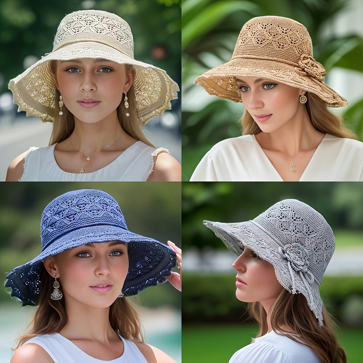 

Women's Fashion Hollow Sun Hat, Washable Breathable Foldable Hat, Large Brimmed Beach Hat