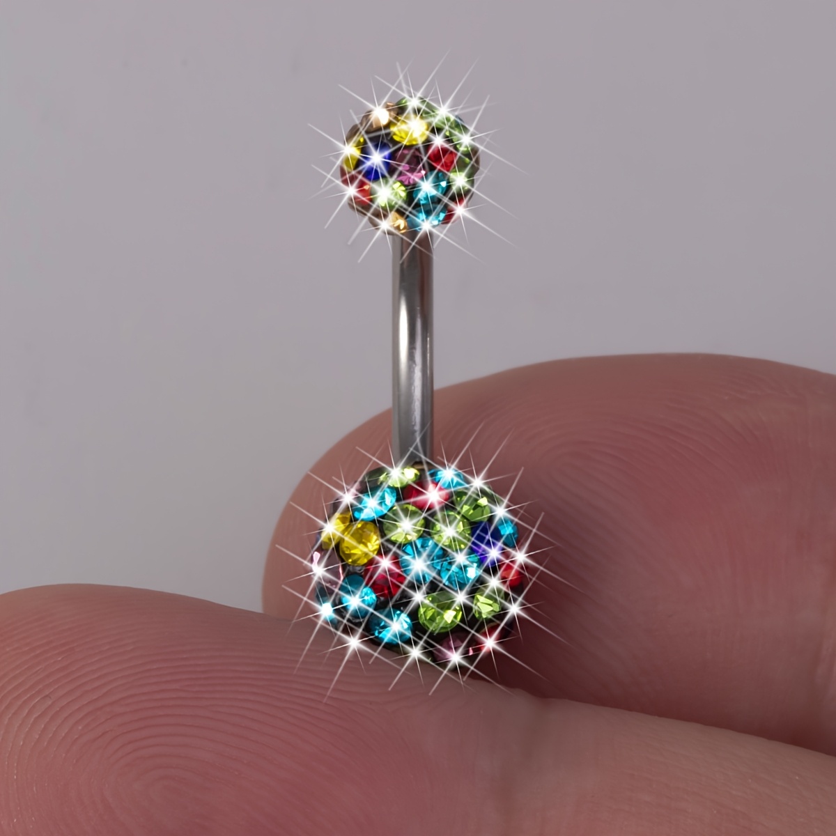 E-shop 1 Stück Bunter Bauchnabelring aus synthetischem Zirkonia, Edelstahl, Bauchnabelpiercing, Körperschmuck, 14 Gauge