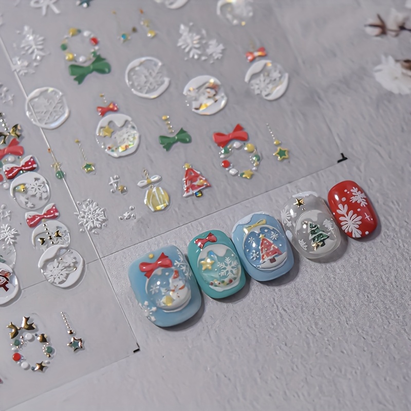 

5d Christmas Nail Art Stickers - Snowman & Designs, Self-adhesive Embellishments For Diy , Matte , Scent-free, Best For Christmas