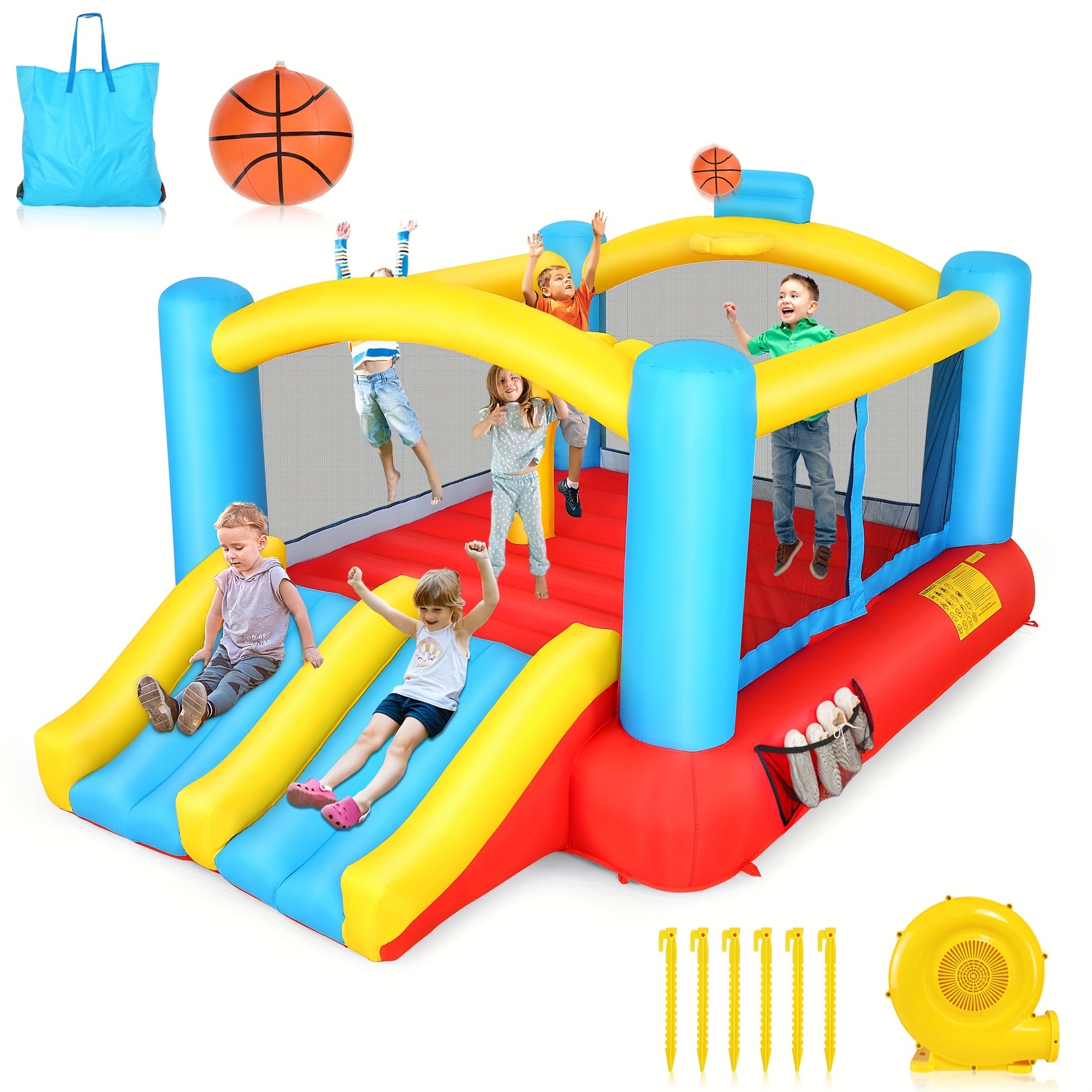 

Inflatable With Slide, Bounce Castle With Slide, Family Backyard Inflatable Castle/indoor, Made Of Super Thick Material, Durable, With Ball Pit