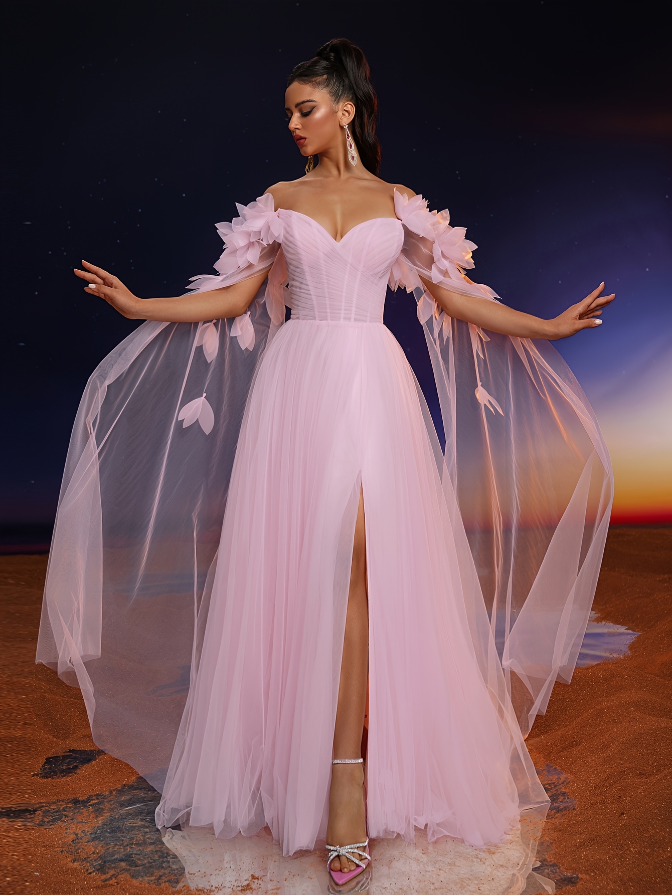 neck strapless mesh applique evening gown women's Temu Mauritius