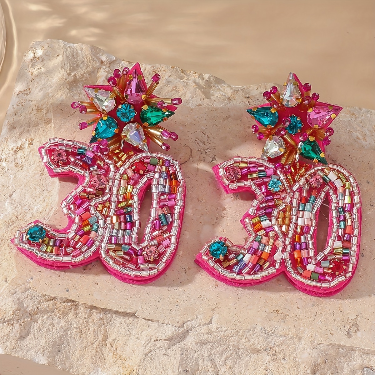 Boho Handcrafted Beaded Number Earrings Colorful Dangle for Women