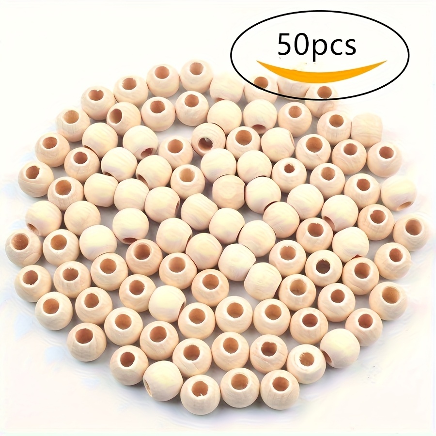 50pcs 12mm Large Hole Wooden Beads - Ideal For Jewelry And Crafts, Smooth Natural Surface, Perfect For Bracelets, Necklaces, And More