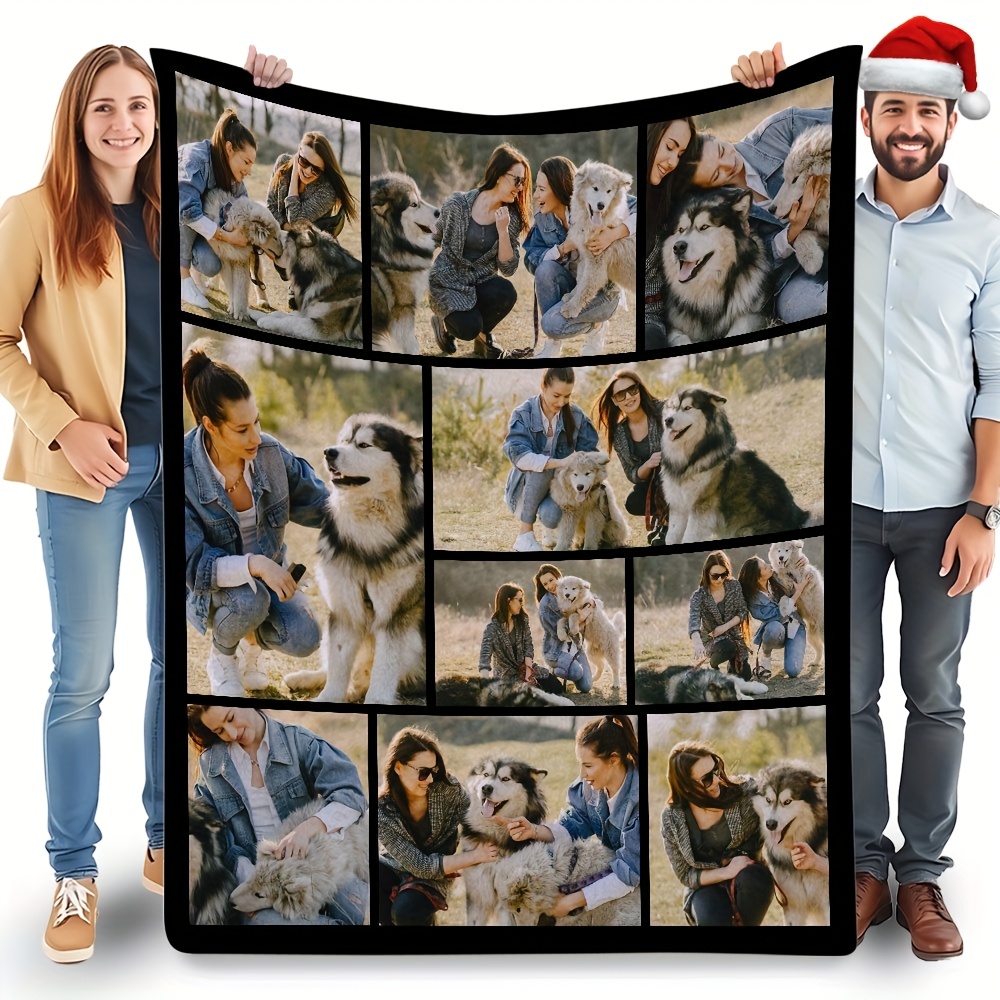 TEMU 1pc Custom, Personalized Family Blanket With 10 Photo Slots - Custom Flannel Blanket With Pet And People Photos, Perfect For Christmas,