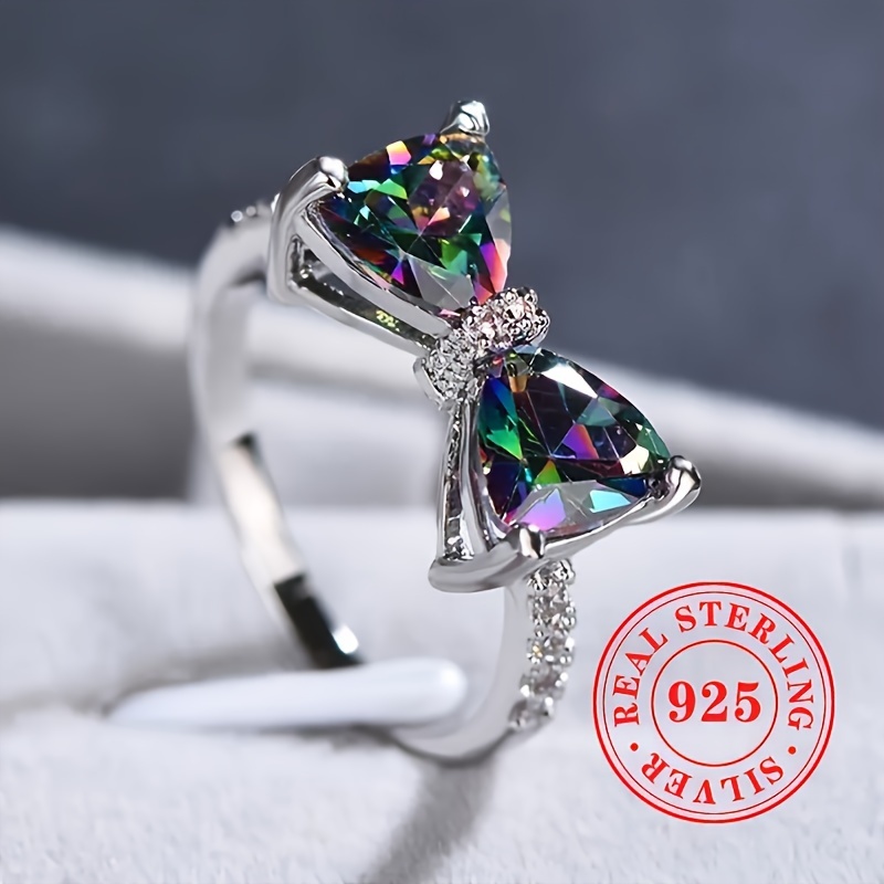 Colorful CZ Butterfly Knot Ring, April Birthstone