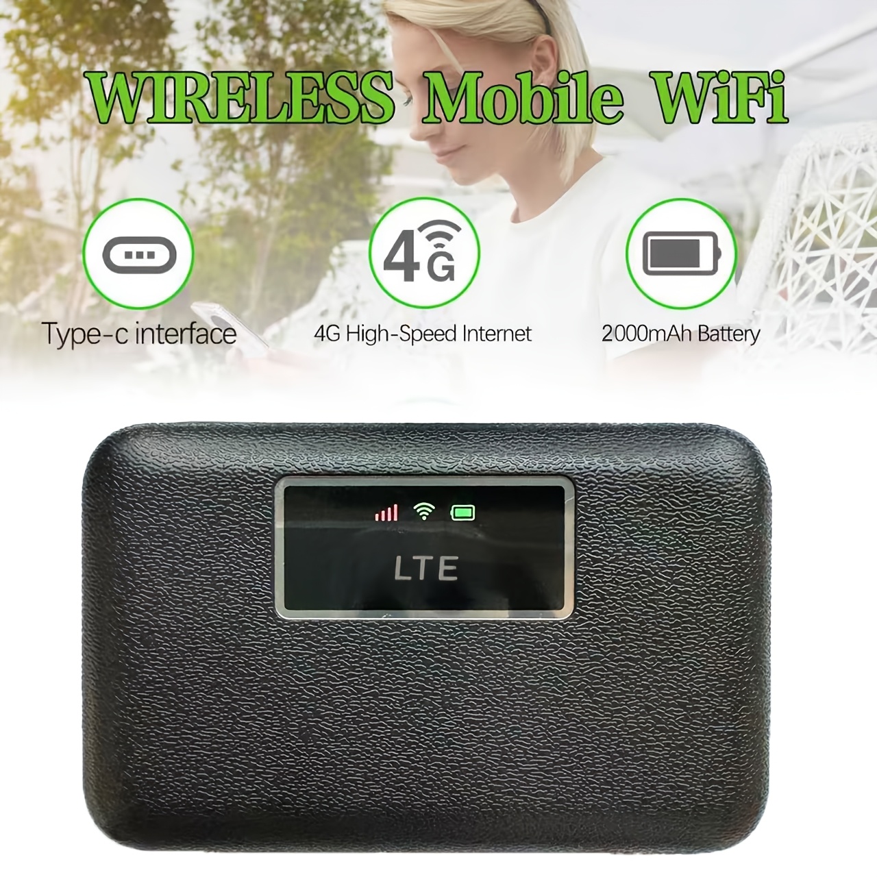 Lightweight LTE WiFi 6 Mobile Hotspot Router with Wi-Fi Pro, Built-in 2000mAh Battery, Compatible for B1/B3/B5/B7/B8/B20/B38/B39/B40/B41, Portable for Home/Office/Travel, Smart Modem