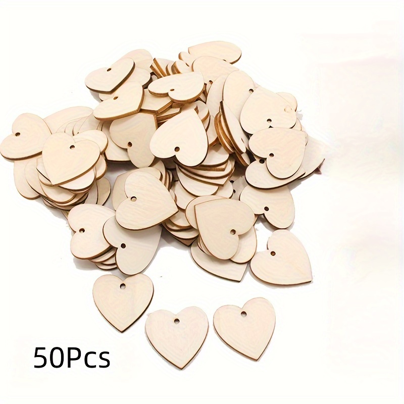 50pcs Of Heart-shaped Blank Wood Slices For Home Decoration, Festive Parties, Ornaments (without String)