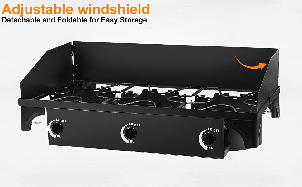 Cast Iron Outdoor Gas Stove | Portable Propane Cooktop with Blue Flame Control, Removable Legs, Temperature Control Knobs, Wind Panel, Hose, Regulator & Storage Carry Case