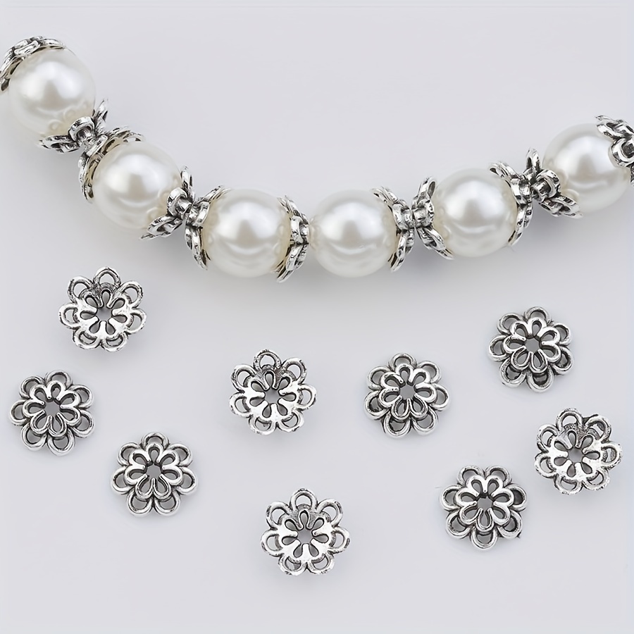 

50pcs Double Layer Flower Bead Caps, Hollow Filigree Bead End Caps, Versatile Diy Jewelry Findings For Earrings, Pendants, Necklaces, Bracelets Crafts