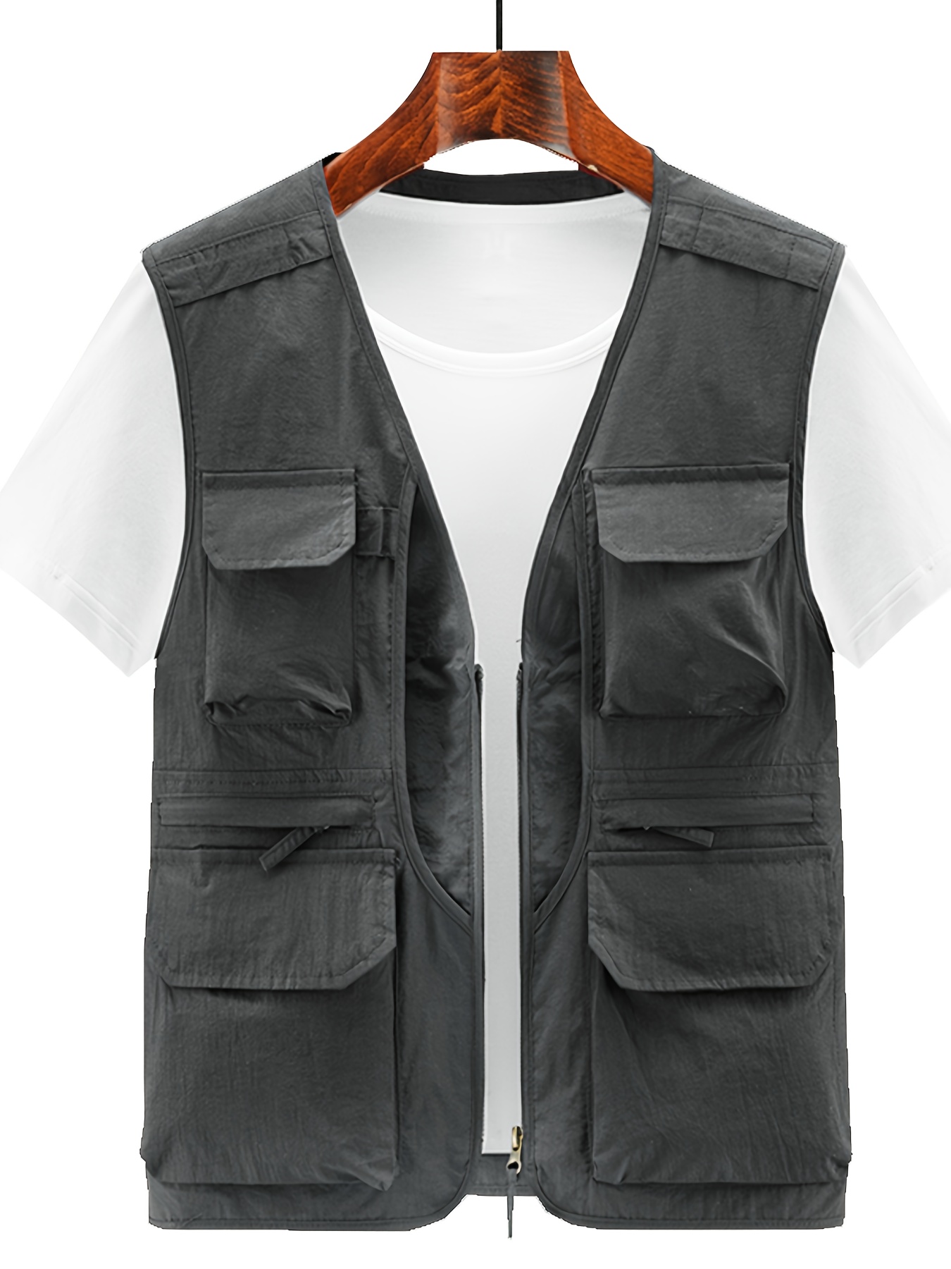 men's casual utility vest polyester multi pocket sleeveless