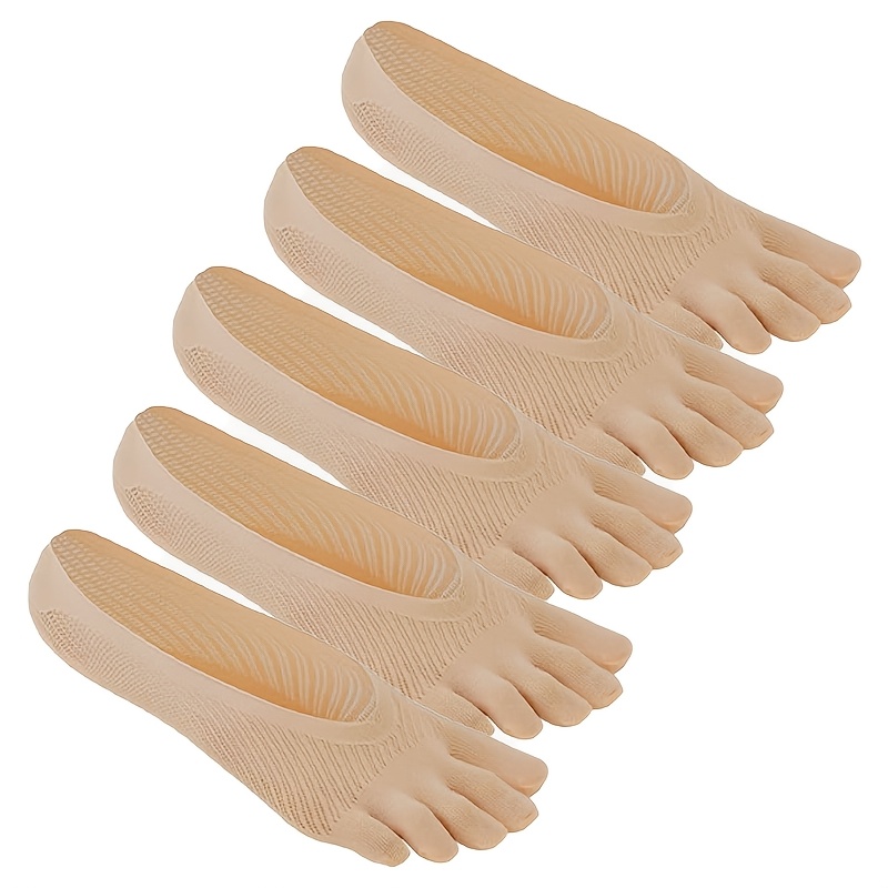 TEMU 5 Pairs Ladies' Elegant And Comfortable Summer Thin 5 Finger Socks, Comfortable And Breathable Split Toe Socks, Silicone Anti Slip Heel, Sweat