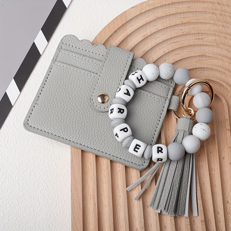 personalized pu leather keychain with silicone beads and tassel customizable with name or initials   school work or festive occasions details 37