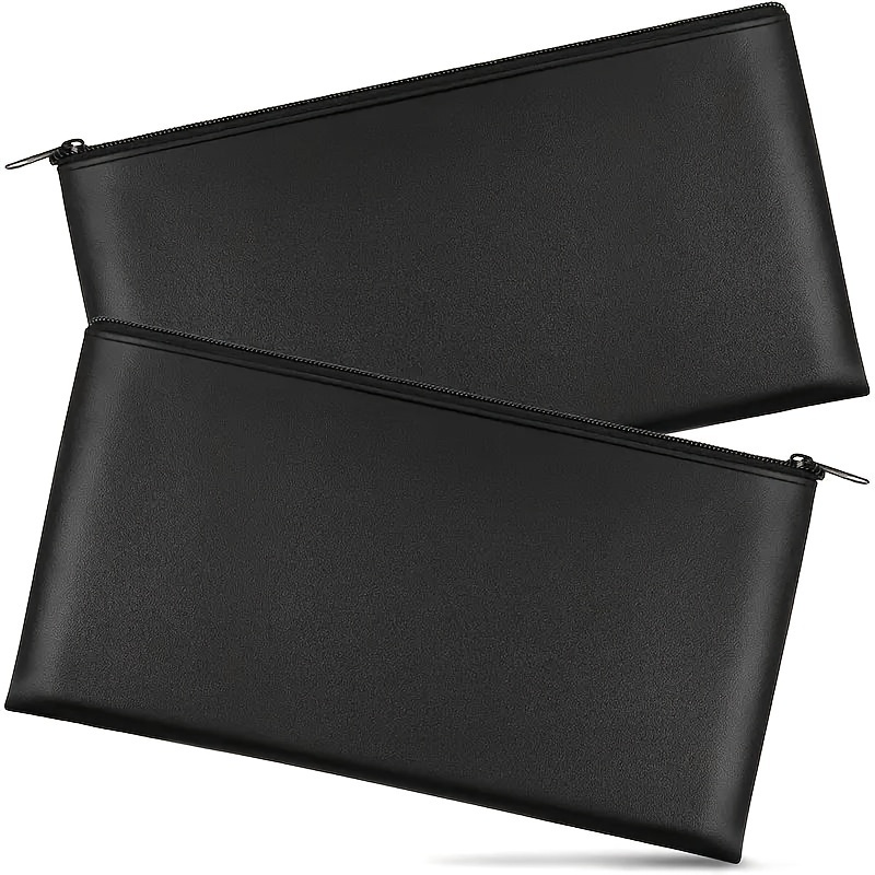 TEMU 2-pack Pu Leather Zippered Pouches For Money & Documents, Rectangular Bank Deposit & Organizer Bags, Secure Check Wallets, Multipurpose Storage For Cosmetics & Essentials