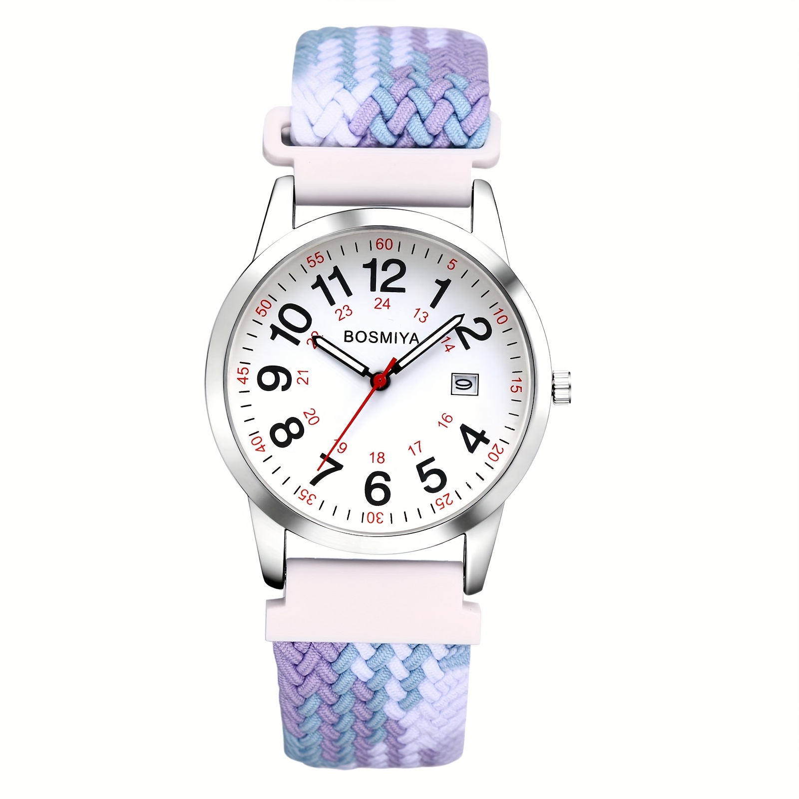 TEMU Quartz High Definition Easy To Read Large Digital Calendar Dial Flexible Adjustable Elastic Braid Strap 24 Hours Standard Quartz Watch
