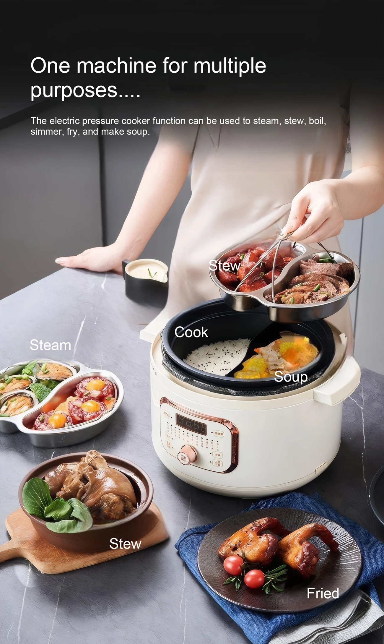 electric pressure cooker household duck double bladder pressure cooker 4 5 liter multifunctional rice cooker automatic intelligent hot pot cooking rice and soup steaming all in one details 1