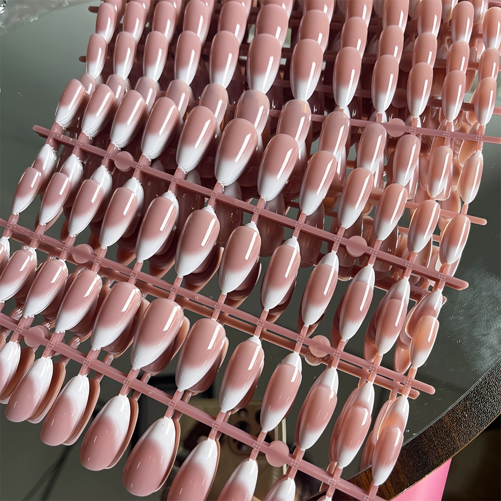 120pcs glossy medium french almond false nails acrylic press on nails white edge false nail extensions full cover acrylic wearable stiletto   nail tips