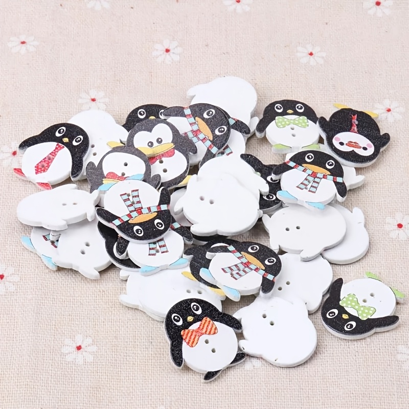 

25pcs Penguin Wooden Buttons, Mixed Color Flatback Decorative Craft Buttons For Scrapbooking, Diy Accessories, White Material