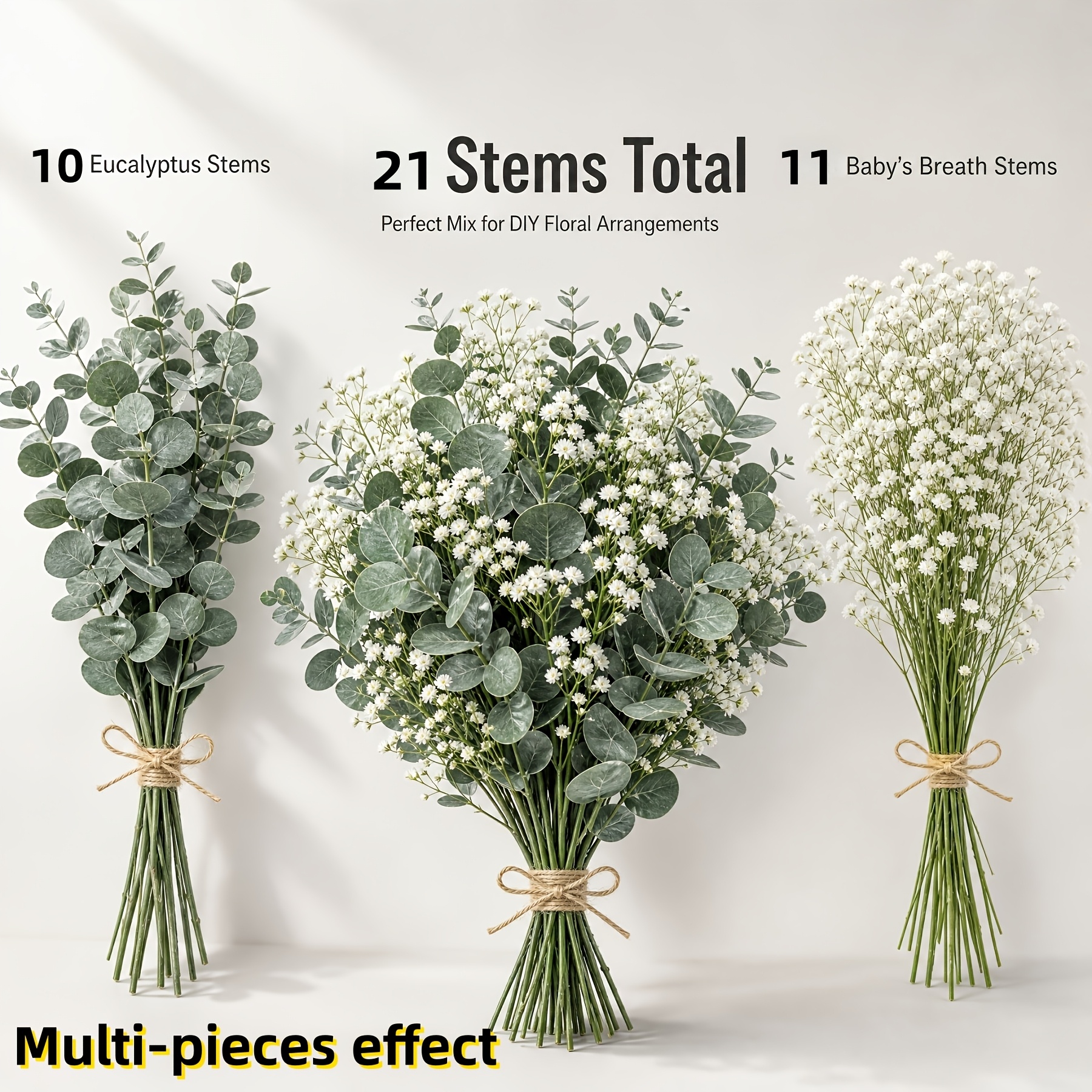TEMU 21pcs Artificial Flower Combination Set Eucalyptus Branches Breath Simulation Flower Branches Realistic Green Leaves Decorative Stems Durable