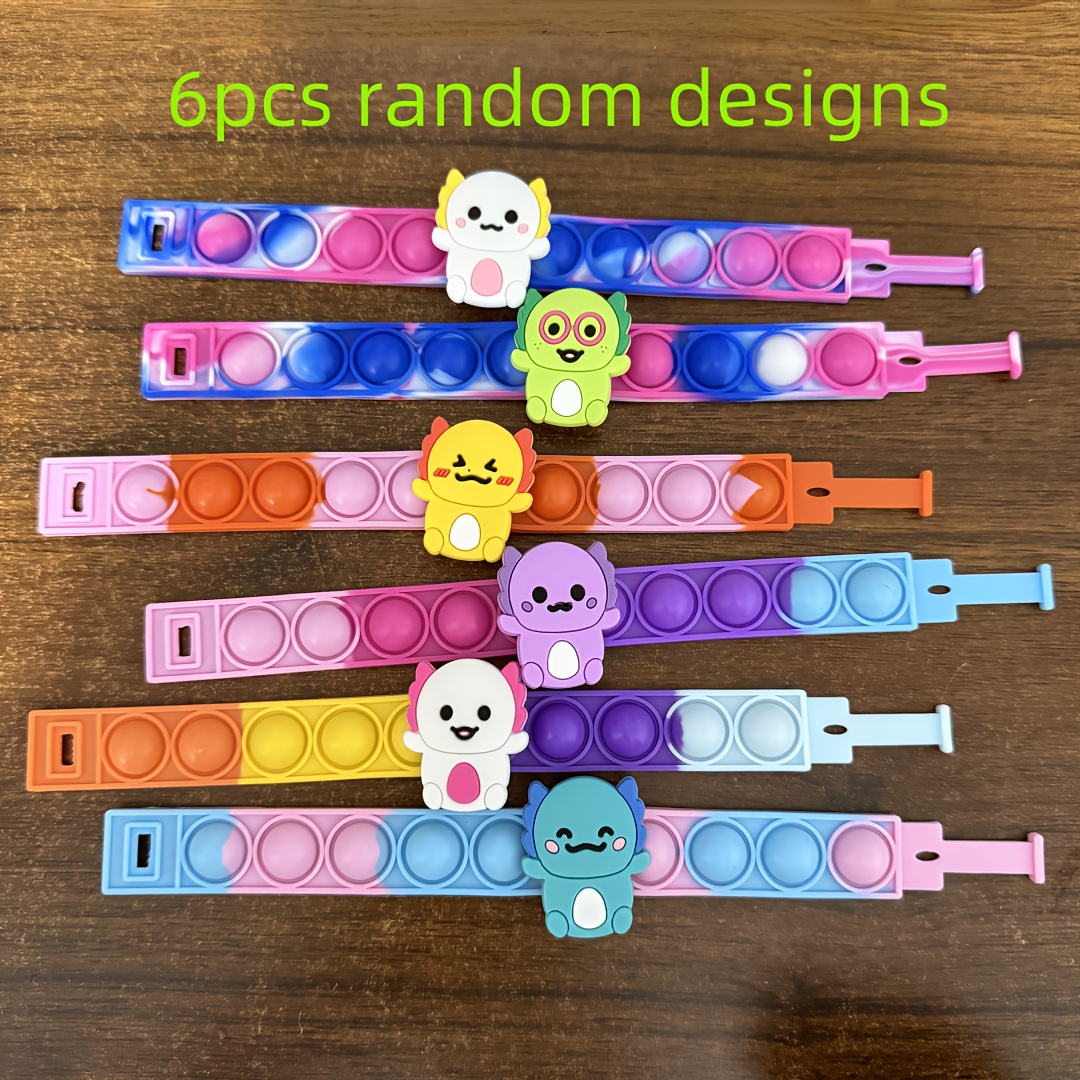6pcs Axolotl Push Bubble Bracelet Christmas Halloween Happy New Year Party Favors Games Prizes Random Design Fidget Pushing Bubble Toys Easter Party Favors Gifts Bags Toys