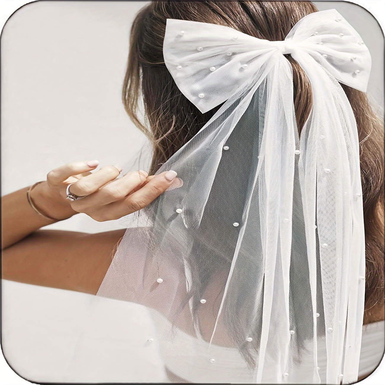 

Wedding Bow Veil White Pearl Hair Clip Tulle Bridal Short Veil Bachelorette Party Women And Girls Hair Accessories