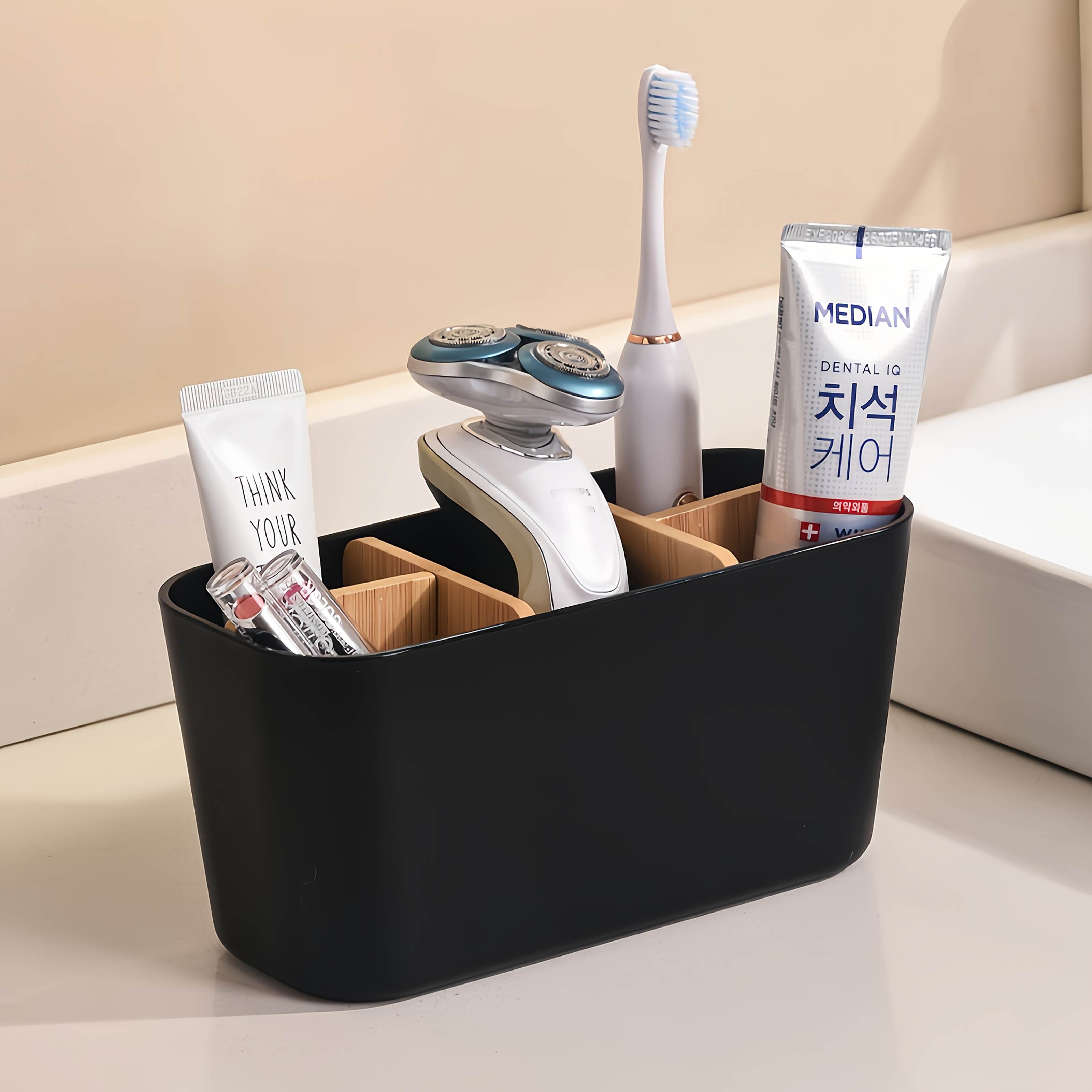 TEMU 5-compartment Toothbrush Holder - Waterproof Bathroom Organizer For Electric Toothbrushes, Shavers, And Facial Cleansers - Wall-mountable Or