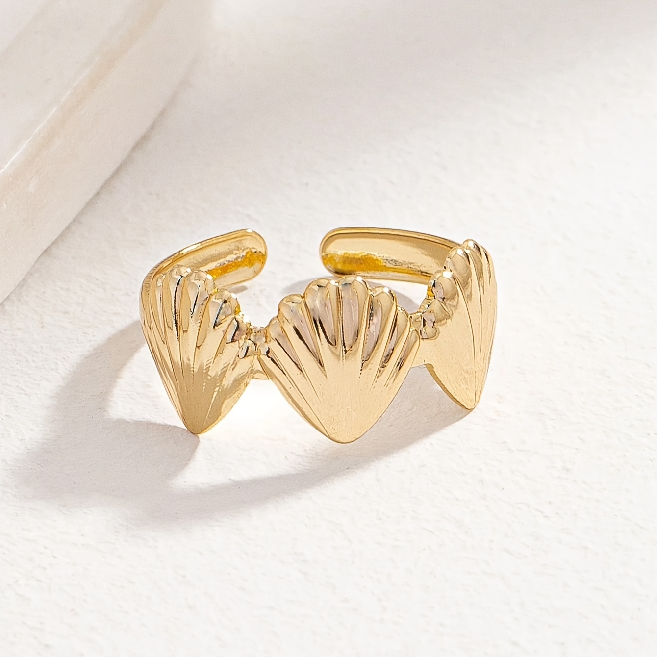 3pcs Golden 3D Starfish Ring Set Shell Open Adjustable Hand Jewelry