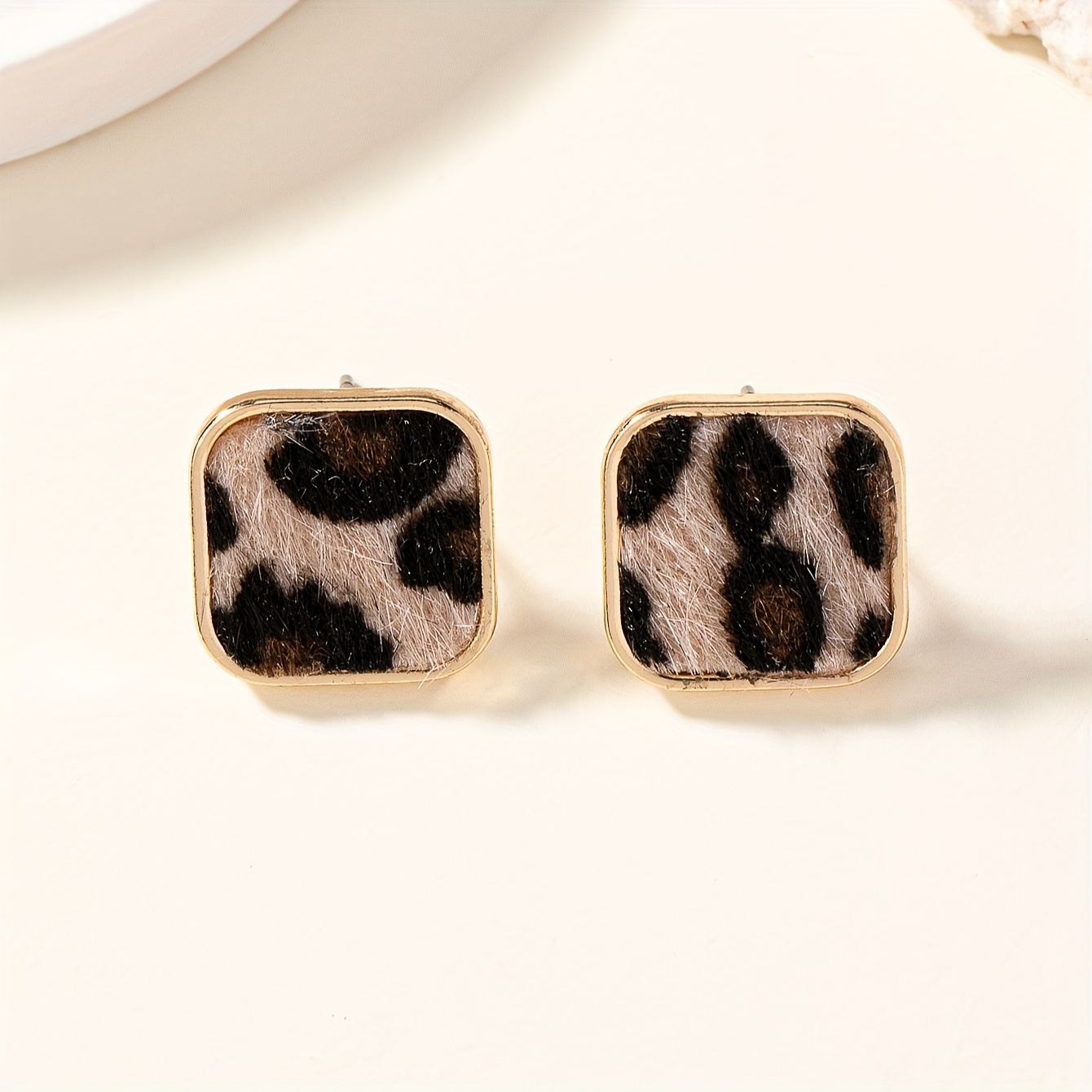 A Pair Of Minimalist Elegant Velvet Leopard Print, Cow Print, Lattice Square Stud Earrings For Women's Holiday Birthday Dating Prom Banquet Wedding Party Vacation Shopping Additions