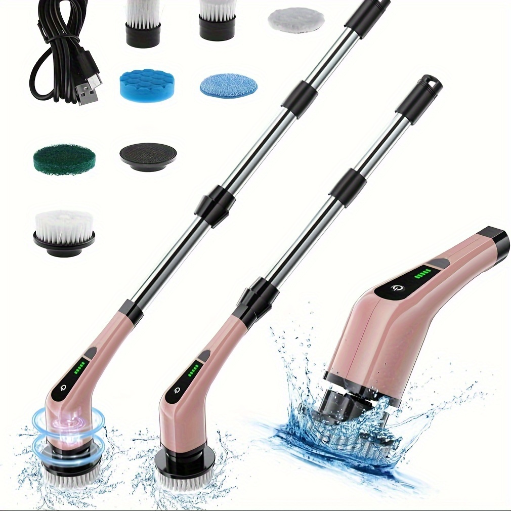 

Electric Spin Scrubber, Cordless Powerful Scrub Brush For Cleaning Bathroom, Kitchen, Shower Tub And Floor Tile With Adjustable Extension Long Handle And 8 Replaceable Brush Heads (rose)