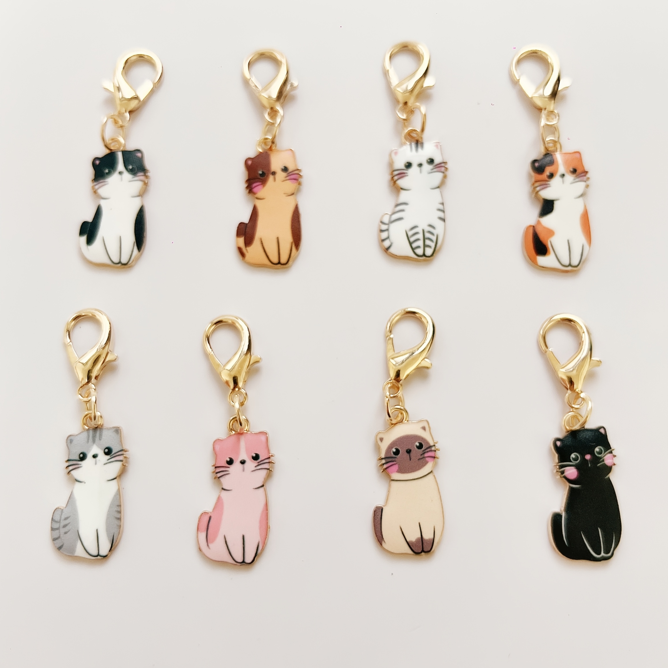 TEMU 8pcs Cute Cat Theme Keychain Pendant, Gift For Cat Lovers; Unisex Lobster Clasp; Adorable Shoe Ornament; Creative Keychain, Decorative Keychain,