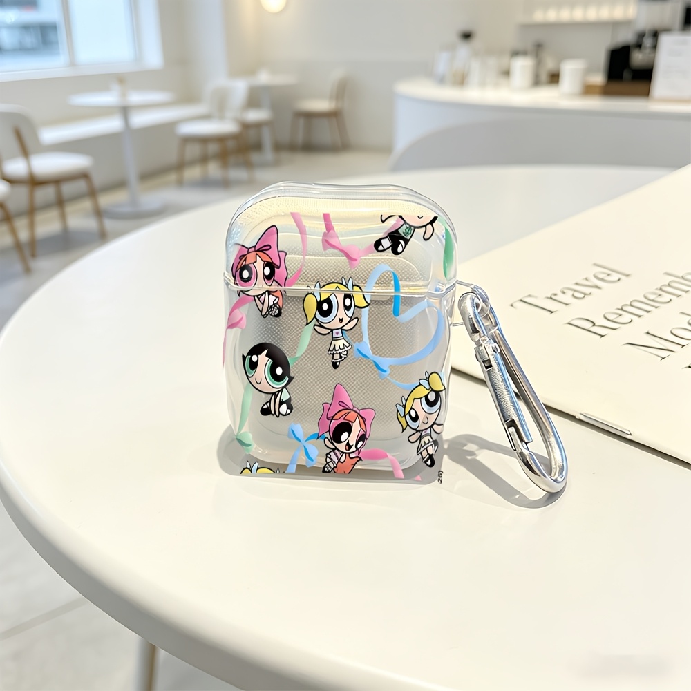 TEMU Wb Cartoon Powerpuffs Girls Protective Case Cover For Airpods 1/2/3/4/pro/ Tpu Texture Lightweight And Durable Anti-scratch Shockproof Earphone