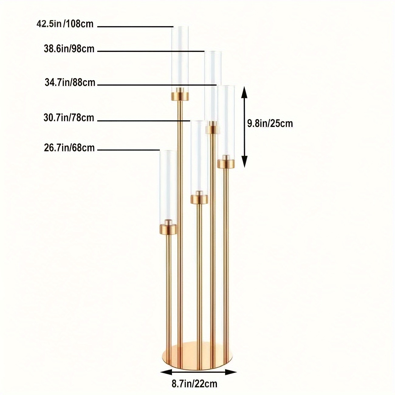 Image of 1pc 5 Arm 42.5'' Tall Floor Candelabra Golden Candle Holder, Candelabra Centerpieces For Tables, Metal Candlestick Candelabra For Christmas Wedding Home Halloween Party Decoration