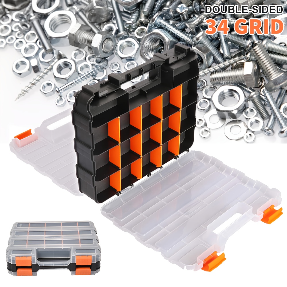 TEMU Tool Organizer Heavy Duty, Double Piece Hardware Box Storage, 34 Removable Compartments Tool Boxes With Handle For Screws Nuts Small Parts