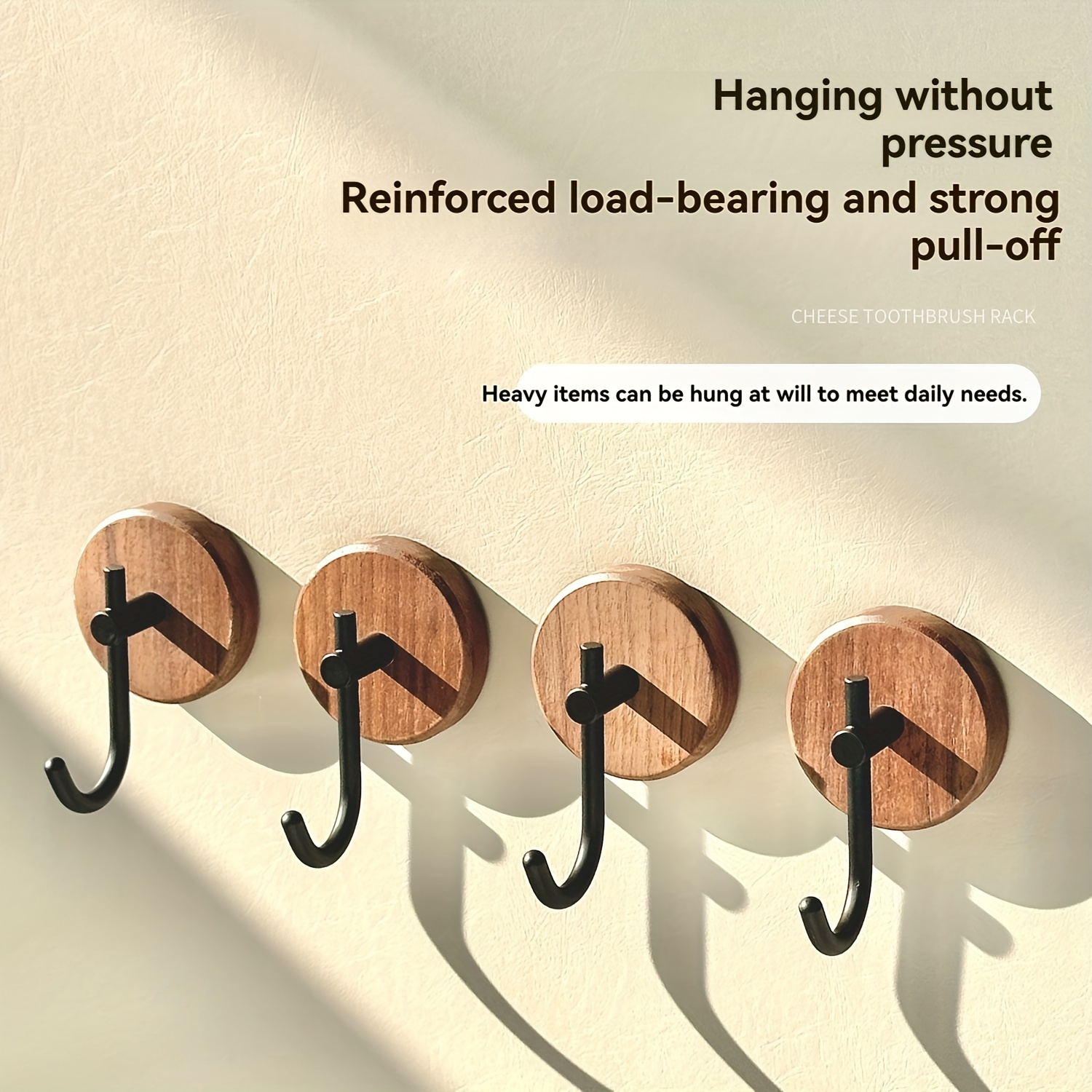 

Easy-install Walnut Wood Hooks - Versatile, No-drill Wall & Door Hangers For Clothes, Keys, Bathroom Accessories - Durable, Strong Load-bearing Design