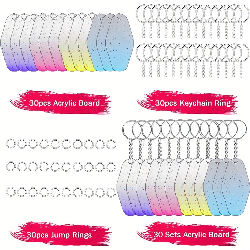 TEMU 90 pièces de porte-clés acrylique pailleté dégradé pour bricolage, incluant 30 plaques rétro en acrylique, 30 anneaux de clé et 30 anneaux -