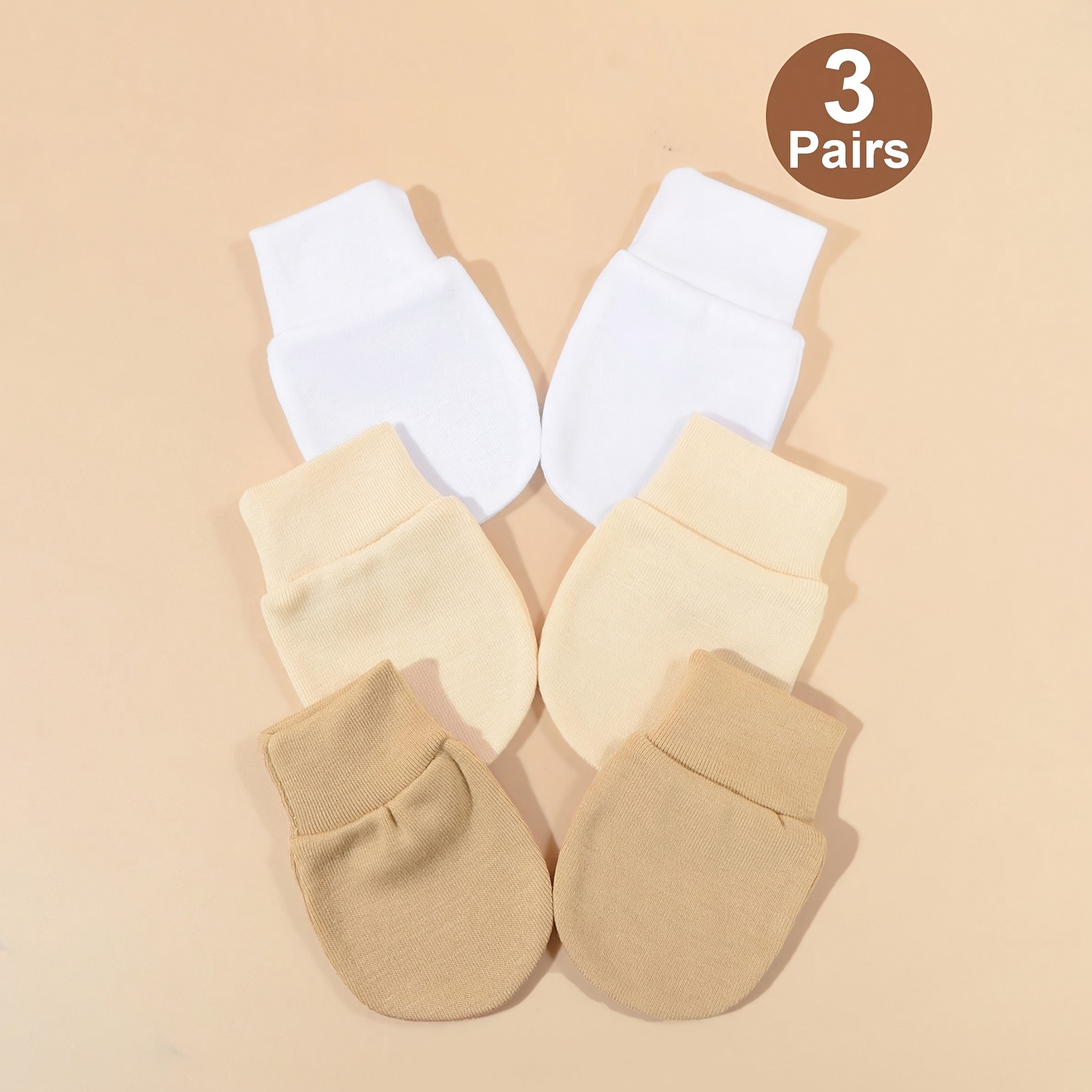 A Set Of 3 Pairs Of Newborn Solid Color Mittens Suitable For Preventing Babies From Ing Their Faces, Designed For , Ideal For Infants Aged 0-6 Months