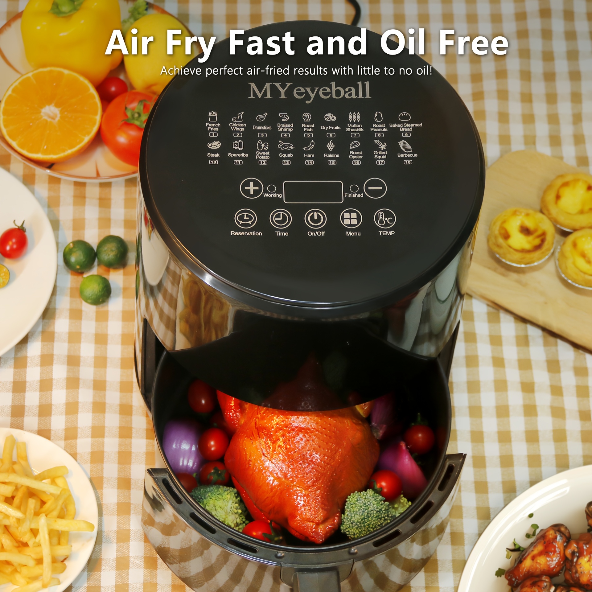 

Air Fryer 6.5qt, Smart Home Visual Touch Screen Electric Fryer Oil-free Multifunctional Chip Oven Crispy Skin, Baking, Reheating, Baking Fast And Easy To Eat White&black