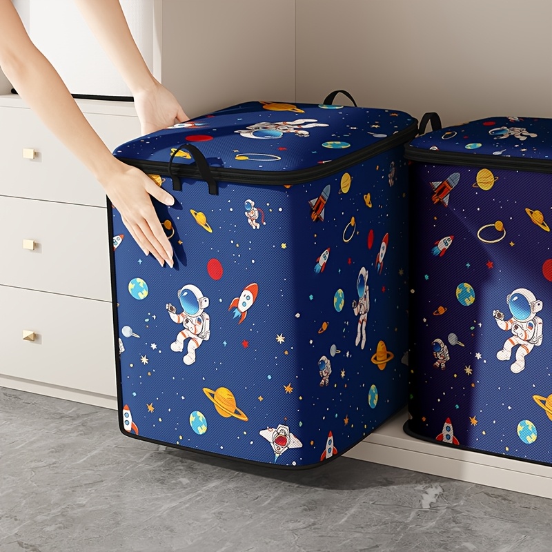 Image of 1pc Large Star Clothing Lid Storage Box, Astronaut Storage Bag, Large Capacity Folding Storage Bag For Blankets, Quilts And Clothes - Durable Non-woven Material, Strong Zipper, Perfect For Gifts