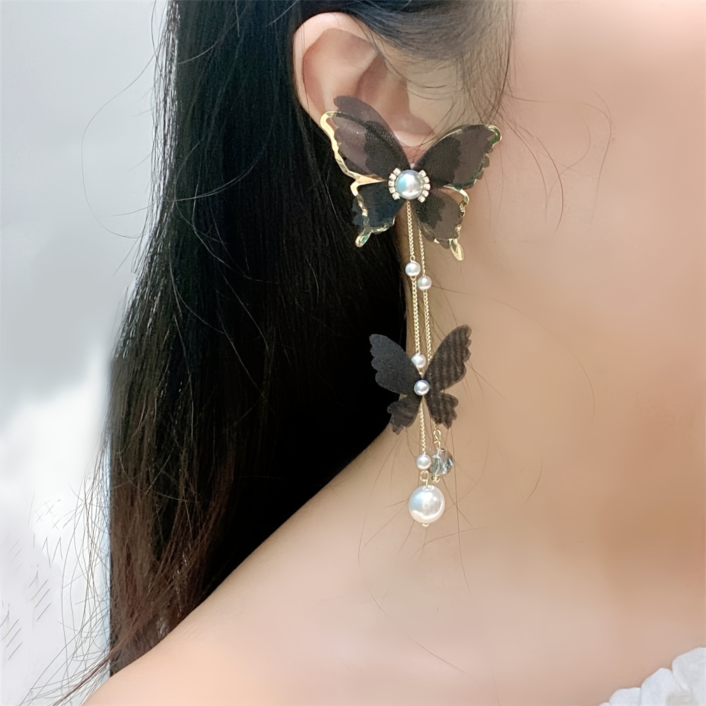 2pc Bohemian Butterfly Inlaid Bracelet & Earrings Set