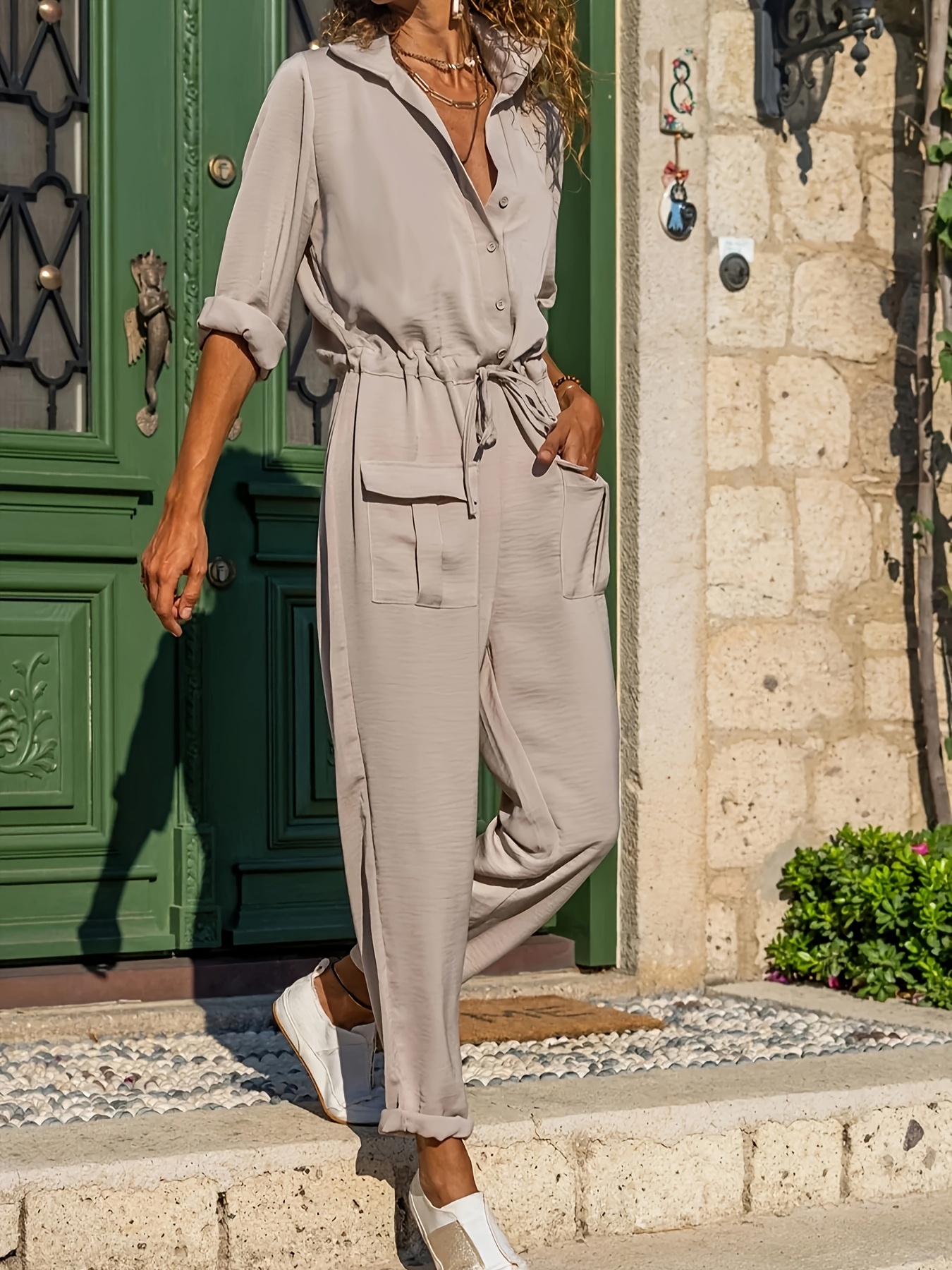 women' color long sleeve loose wide leg jumpsuit Temu Nigeria - Main Image