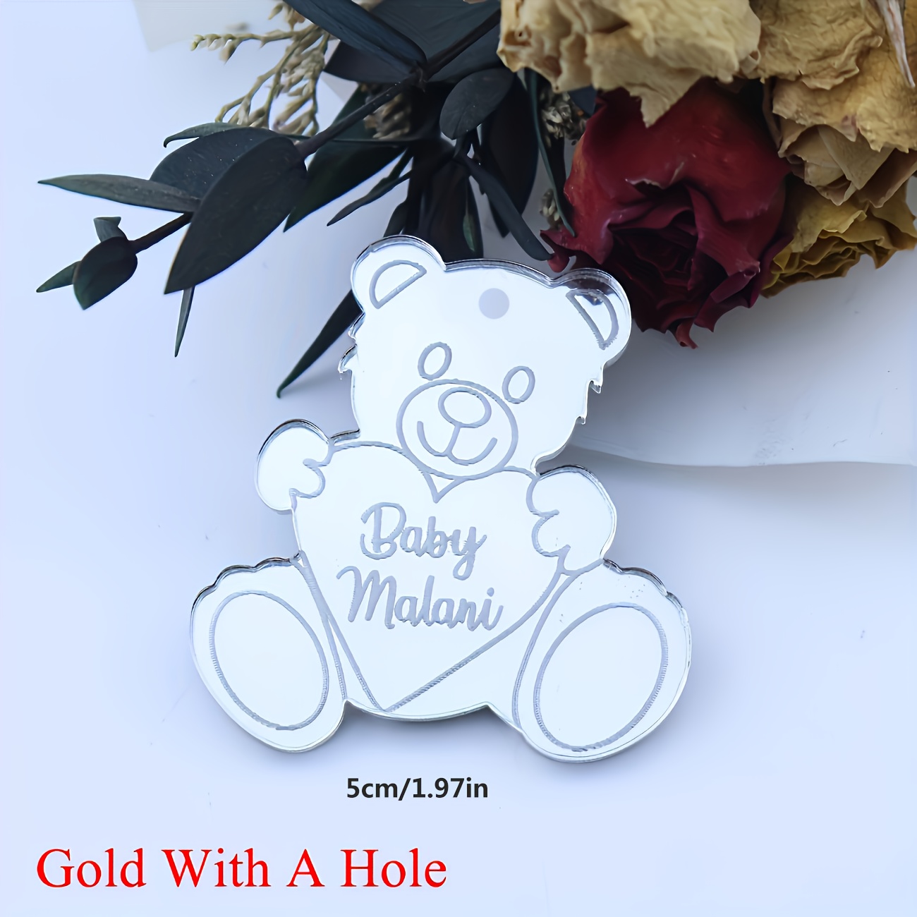 TEMU 2d Flat, 19 Custom Teddy Bear Tags - Engraved Names And Dates, Acrylic Baby Shower Decorations, Bohemian Style Table Settings For Engagements,