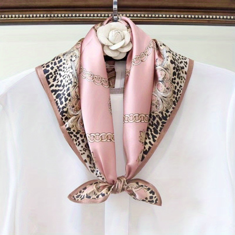 E-shop Leichter Luxus Quadratischer Schal Kette Leopardenmuster Design, Hautfreundliches Material, Modisches Outfit Essential, Vielseitiges Accessoire