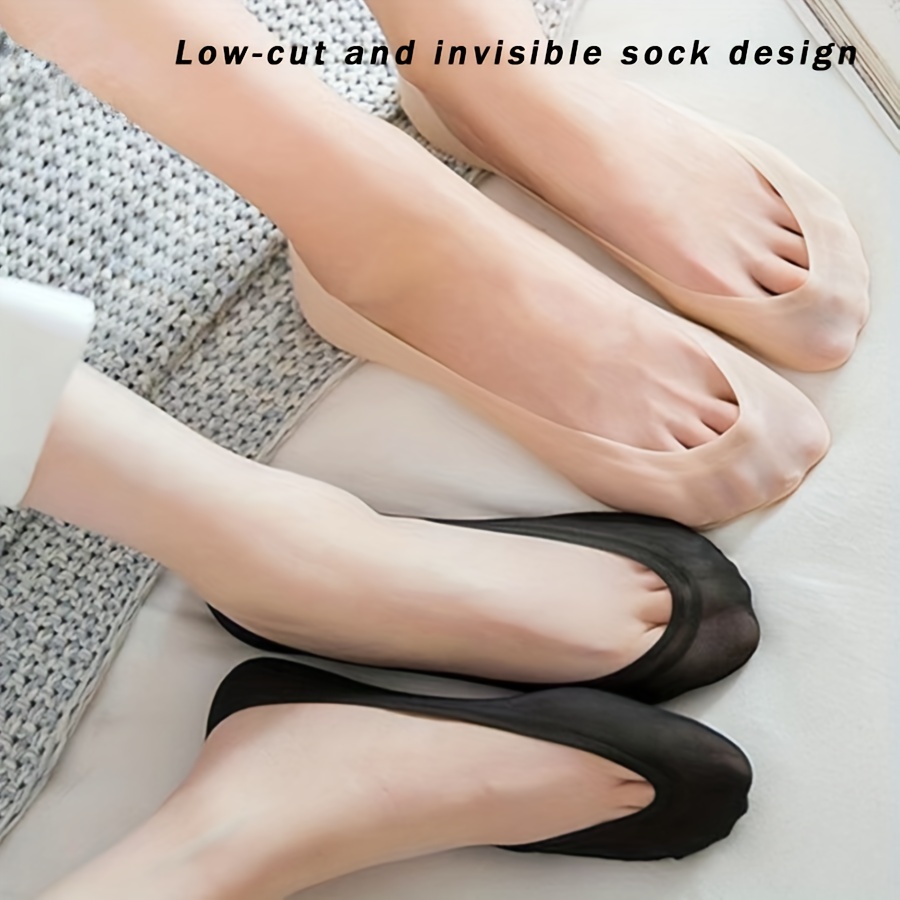 

5 Pairs Solid Ice Silk Socks, Non-slip Thin & Breathable Invisible Socks, Women's Stockings & Hosiery