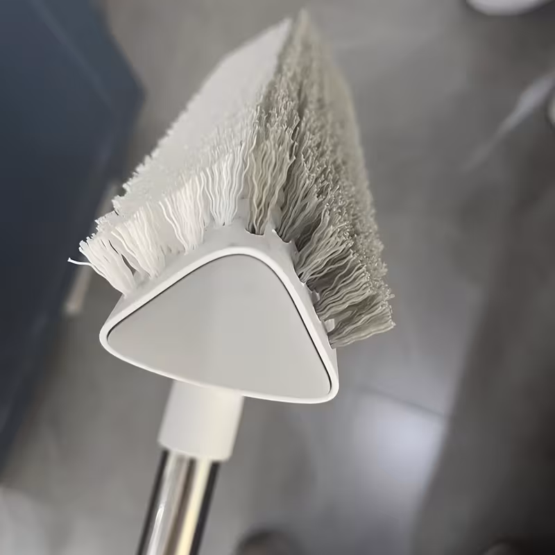 one piece of a dual sided floor cleaning brush with a 52 36 inch extendable handle featuring degree rotating v shaped design ideal for scrubbing showers without scratching floors tiles tubs and bathrooms Product details 3